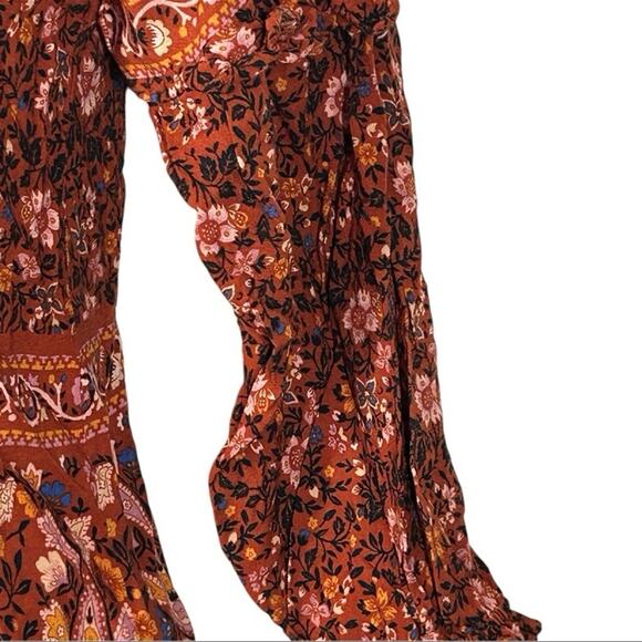 American Eagle Rust Orange Floral Print Boho Ruffle Blouse Size XS - Picture 4 of 12